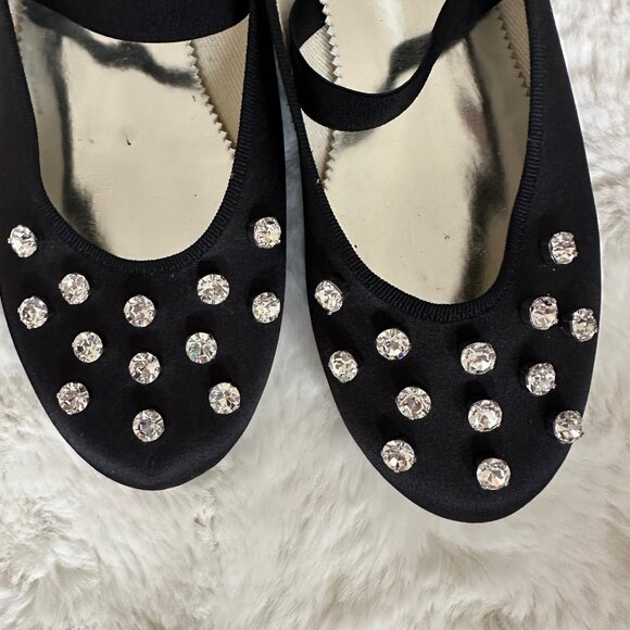 J. Crew Black Satin Studded Sparkly Ballet Flats - Size 7.5 - Picture 3 of 4